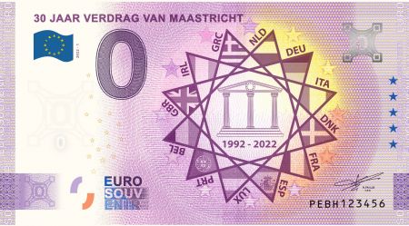 Billet 0 euro Souvenir - 30 ans du Traité de Maastricht - Pays-Bas 2022