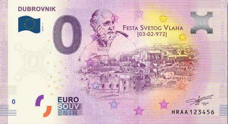 Billet 0 euro Souvenir - Dubrovnick - Croatie 2019