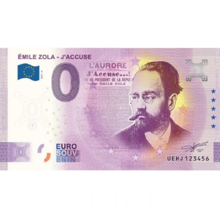 Billet 0 euro Souvenir - Émile Zola - J\'accuse - France 2021