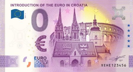 Billet 0 euro Souvenir - Introduction de l\'Euro en Croatie - Croatie 2022