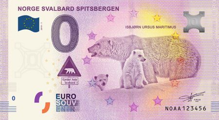 Billet 0 Euro Souvenir - Ours Blanc - Svalbard Spitzberg - Norvège 2019