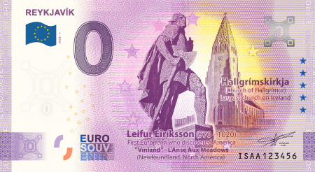 Billet 0 Euro Souvenir - Reykjavik - Leifur Eiriksson - Islande 2022