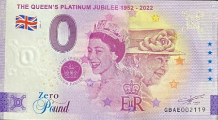 Billet 0 Pound Souvenir - Jubilé de Platine - Royaume-Uni 2022