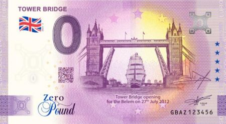 Billet 0 Pound Souvenir - Tower Bridge - Londres - Royaume-Uni 2023