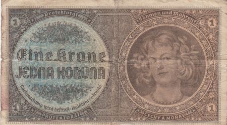 Bohéme et Moravie 1 Koruna ND1940 - Portrait de femme, Armoiries