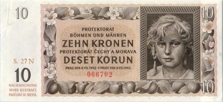 Bohéme et Moravie 10 Korun 1942 jeune fille