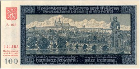 Bohéme et Moravie 100 Korun  - Château et pont de Charles à Prague - 1940
