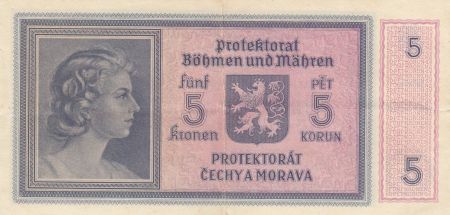 Bohéme et Moravie 5 Korun ND1940 - Portraits de femme, Armoiries