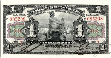 Bolivie 1 Boliviano, Mercure -  1911