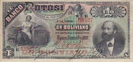 Bolivie 1 Boliviano A. Ballivian - Industrie - 1887