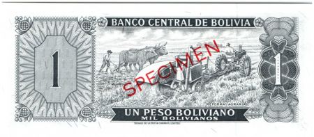 Bolivie 1 Peso Boliviano Boliviano, Paysan - Récolte