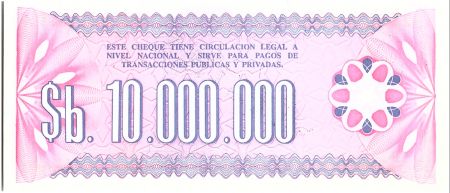 Bolivie 10 000 000 Pesos , Violet et Lilas (chèque) - 1985 - Muestra