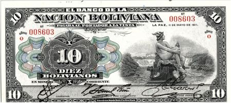 Bolivie 10 Bolivianos,  Mercure -  1911