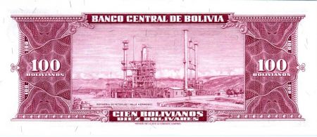 Bolivie 100 Bolivianos, G. Villarroel - Raffinerie - 1945 - Série J1