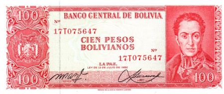 Bolivie 100 Pesos Bolivianos, Simón Bolívar - République de Bolivie - 1962 (1983)