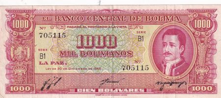 Bolivie 1000 Bolivianos - G. Villarroel - Raffinerie - 1945 - Série B1