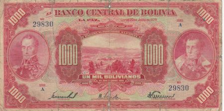 Bolivie 1000 Bolivianos, S. Bolivar, J. de Sucre - 1928 - P.127b - B