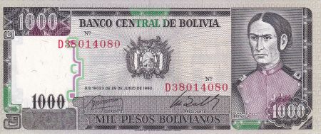 Bolivie 1000 Pesos Bolivianos - Juana De Padilla - Maison de la liberté - 1982 - SPL+ - P.167