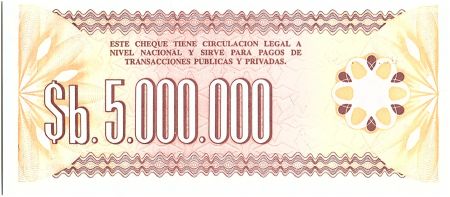 Bolivie 5 000 000 Pesos , Marron et Brun (chèque) - 1985 - Muestra