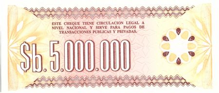Bolivie 5 000 000 Pesos , Marron et Brun (chèque) - 1985