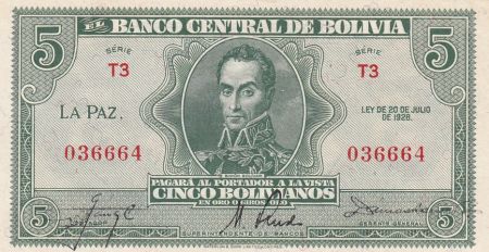 Bolivie 5 Bolivianos, Simon Bolivar -  1928