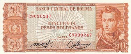 Bolivie 50 Pesos Bolivianos, Antonio Jose de Sucre - Ruines - 1962