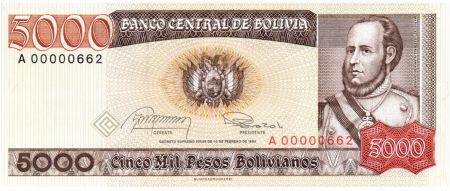 Bolivie 5000 Pesos, Jose Ballivian y Segurola - 1984  A.00000662 Petri numéro