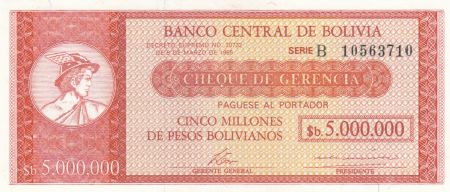 Bolivie 5000000 Pesos Mercure (chèque) - 1985