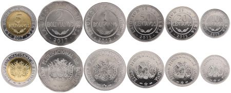 Bolivie Série 6 monnaies 2012-2017 - Estado plurinacional
