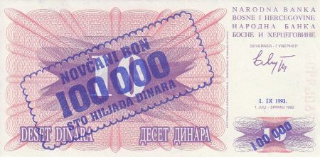 Bosnie-Herzégovine 10 Surcharge 100.000 Dinara - Pont Mostar - 1993