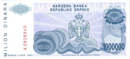Bosnie-Herzégovine 1.000.000 Dinara - P. Kocic - Armoiries - 1993