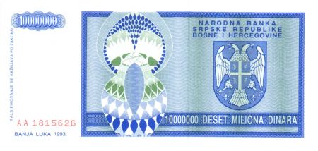 Bosnie-Herzégovine 10.000.000 Dinara - Bleu - Armoiries - 1993