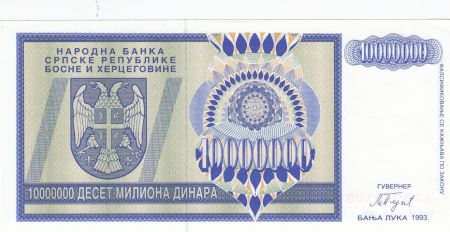 Bosnie-Herzégovine 10.000.000 Dinara 1993 - Aigle à 2 têtes - P.144- Neuf