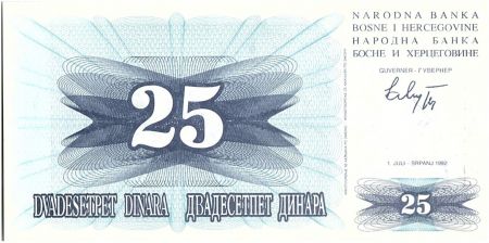 Bosnie-Herzégovine 25 Dinara  Armoiries - 1992 - UN CIV POL
