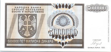 Bosnie-Herzégovine 5 Million de Dinara de Dinara, Aigle à 2 têtes - 1993
