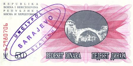 Bosnie-Herzégovine 50 Dinara  Pont de Mostar - 1992 - UN CIV POL