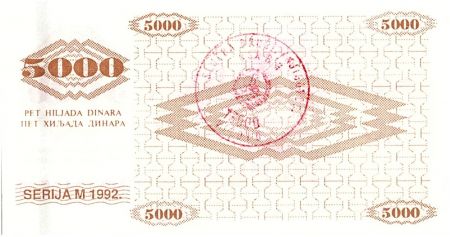 Bosnie-Herzégovine 5000 Dinara  Colombe de la Paix - 1992