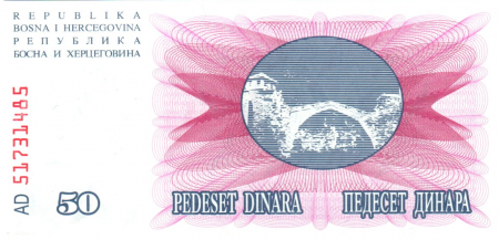 Bosnie-Herzégovine 50.000 Dinara - Pont Mostar - Travnik - 1993