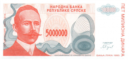 Bosnie-Herzégovine 5.000.000 Dinara - P. Kocic - Armoiries - 1993
