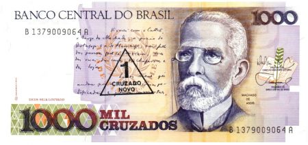 Brésil 1 Cruzado Novo ND1989 - Machado de Assis, Vue de Rio en 1905