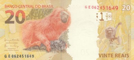 Brésil 20 Reais Liberté - Singe Mico-Leao Dourado 2010 (2017)