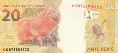 Brésil 20 Reais Liberté - Singe Mico-Leao Dourado 2010 (2019) - Neuf - P.255
