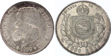 Brésil 2000 Reis Pedro II - Armoiries - 1889