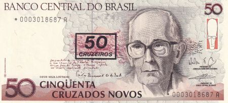 Brésil 50 Cruzados Novos - Drummond de Andrade - ND (1990) - Remplacement * - P.233r