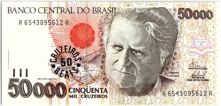 Brésil 50 Cruzeiros reais sur 50000 Cruzeiros, Camara Cascudo - 1993
