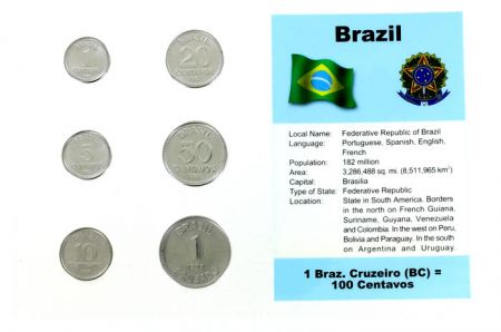 Brésil Blister 6 monnaies BRESIL (1 centavo à 1 cruzado)