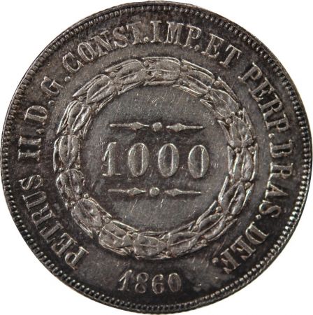 Brésil BRESIL  PIERRE II - 1000 REIS ARGENT 1860