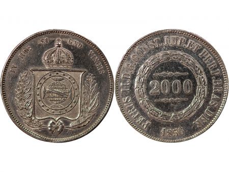 Brésil BRESIL, PIERRE II - 2000 REIS ARGENT, TYPE 2 1856