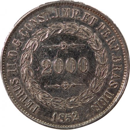 Brésil BRESIL, PIERRE II - 2000 REIS ARGENT TYPE 1 1852