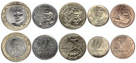 Brésil Série 5 monnaies 2019 - 5 à 50 Centavos et 1 Real Bimétal - SPL